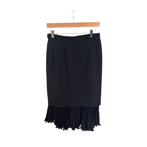 Jaeger Women’s Black Pleated Hem Midi Skirt Size 12 Made in Great Britain Wool B - Picture 2 of 6